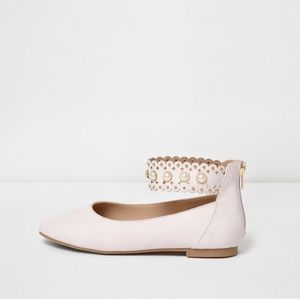 Mini girls pink scallop strap ballet flat